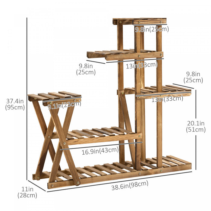 Outsunny Wood Plant Stand 5 Tier Plant Shelf Multiple Flower Pot Holder For Living Room, Patio Corner, Balcony, Indoor Outdoor Use, Natural
