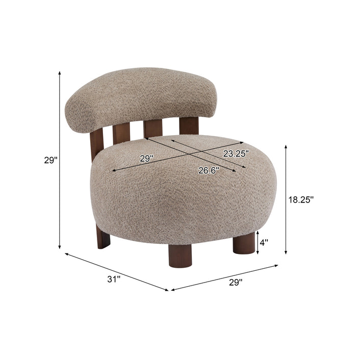 Nube Modern Boucle Accent Chair with Curved Backrest and Four-Leg Design, Light Brown, Walnut