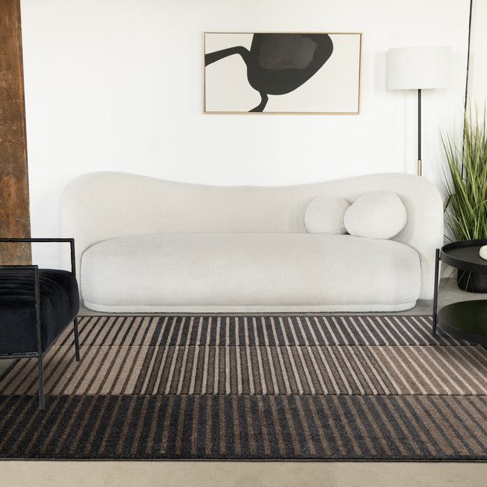 Maverick Beige Brown Black Striped Design Rug, 5'3\" x 7'7\" Indoor Area Rug
