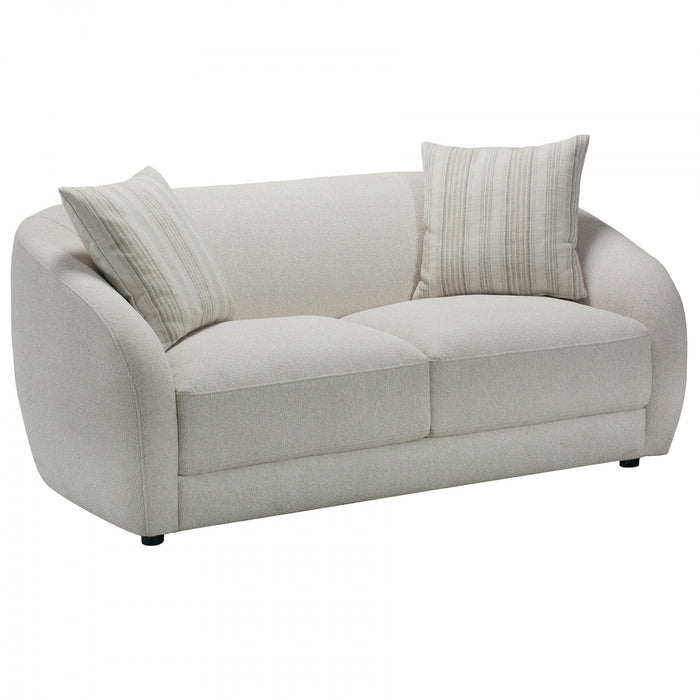 Isla 70 in. Boucle Loveseat with Rounded Barrel Arms and Accent Pillows - Cream