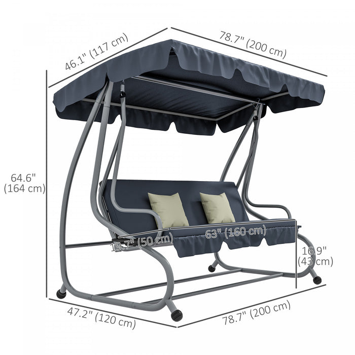 3 Seater Covered Swing Chair Garden Hammock W/ Canopy And 2 Pillows