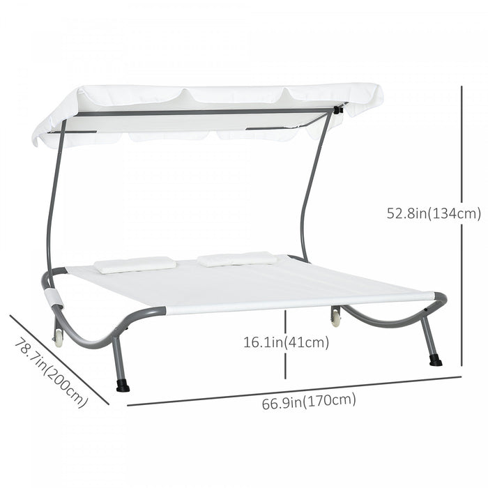 Utsunny Double Patio Lounger With Adjustable Canopy Cream White