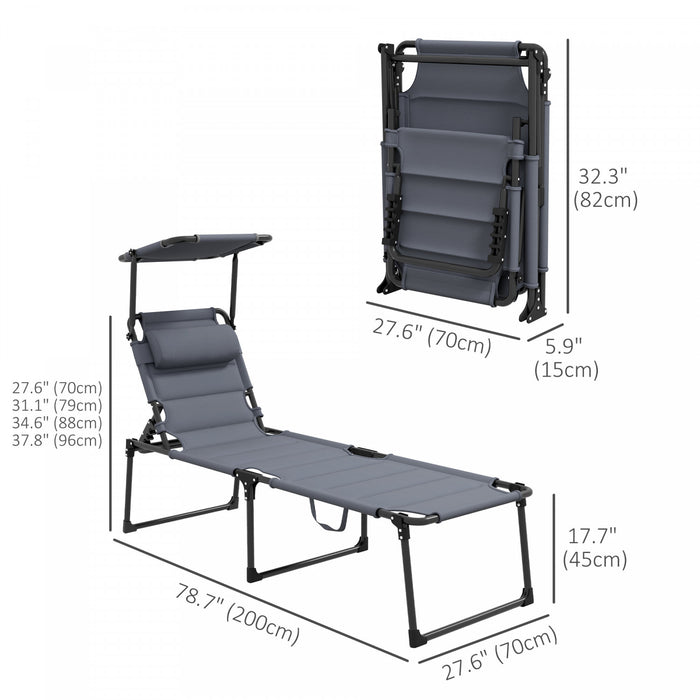 Outsunny 2-piece Folding Chaise Lounge, Reclining Tanning Chairs, Grey