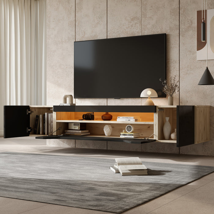 Oliver Wall-Mounted TV Cabinet with LED Lighting Storage,Black