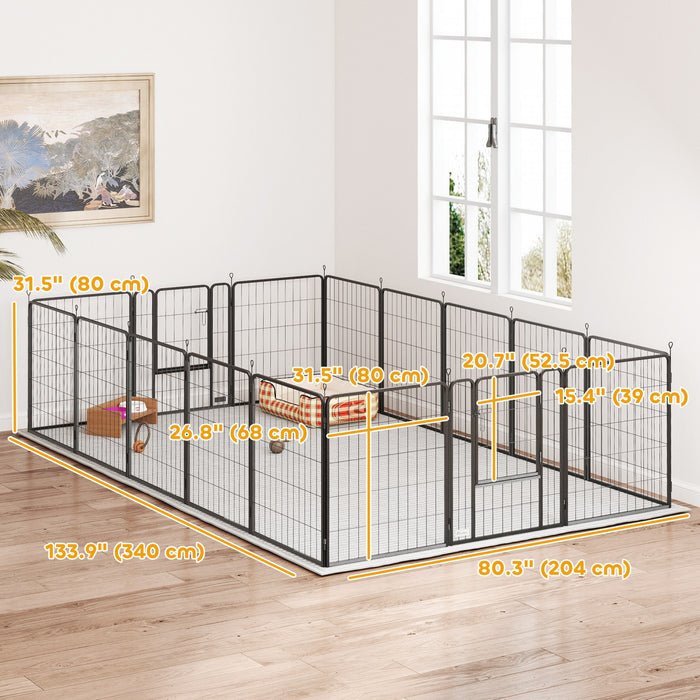 PawHut 16 Panels Dog Playpen, 27\" W x 31.5\" H Portable Heavy Duty Pet Fence with Door & Strap for Indoor Outdoor Backyard Garden, Foldable Puppy Pet Pen for Medium Dogs