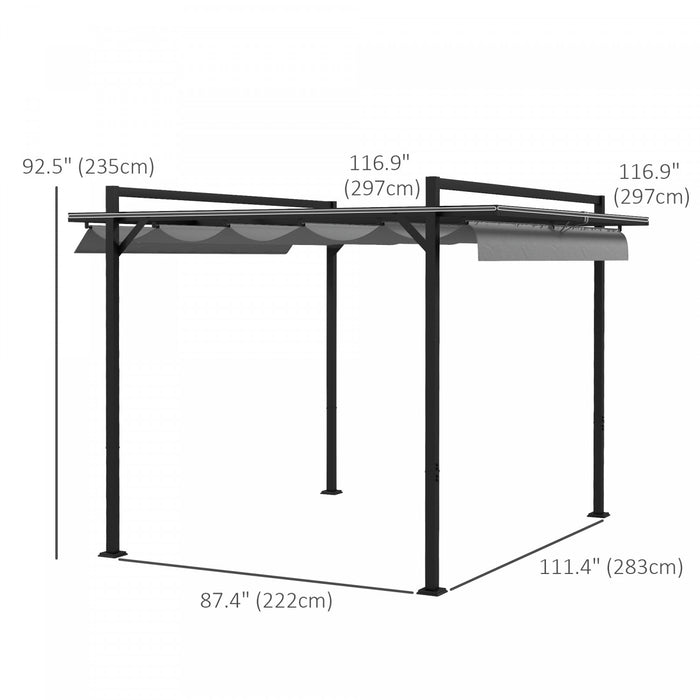 Outsunny 10' X 10' Retractable Pergola Canopy, Garden Gazebo Outdoor Shade Shelter For Grill, Patio, Deck, Dark Grey