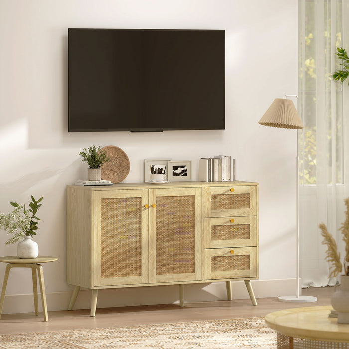 HOMCOM 47\" Rattan Sideboard Buffet Cabinet with Soft-Close Doors, Natural
