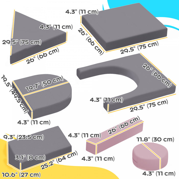 Qaba 12-piece Modular Kids Play Couch Building Fort For Playroom Bedroom, Convertible Kids Sofa Foam And Floor Cushion, Boys And Girls, Grey