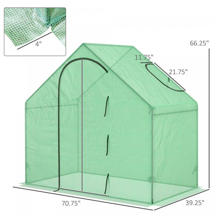 Outsunny 6'x3.3'x5.5' Walk-in Garden Greenhouse With Door And Top Window, Portable Mini Greenhouse For Plants Flowers Herbs, Outdoor Hot House Growing Tent With Steel Frame, Green Pe Cover