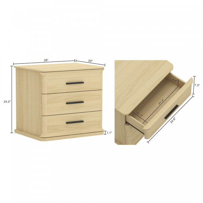 Clifford Traditional Nightstand in Natural Oak (3-Drawer)