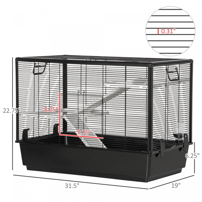 Pawhut 3-tier Hamster Cage, Guinea Pig Cage, Pet Chinchillas Play House Indoor With Accessories Food Dish Water Bottle, Ramps, 31.5\"x19\"x 23\", Black