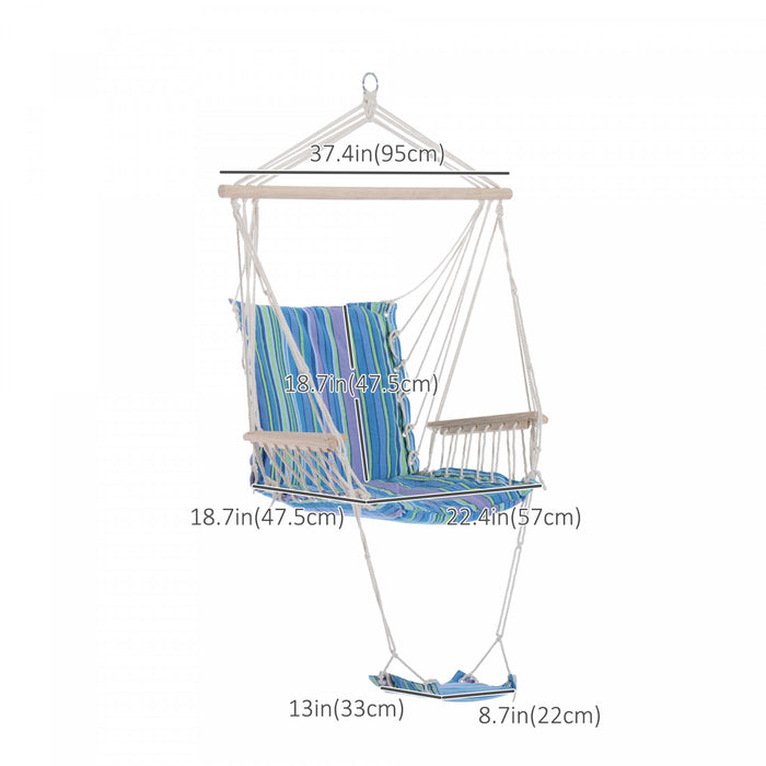 Outsunny Patio Hammock Chair, Portable Hanging Cotton Rope Hammock Swing Chair Sleeping Bed Seat With Footrest For Outdoor Garden Yard Camping Grey