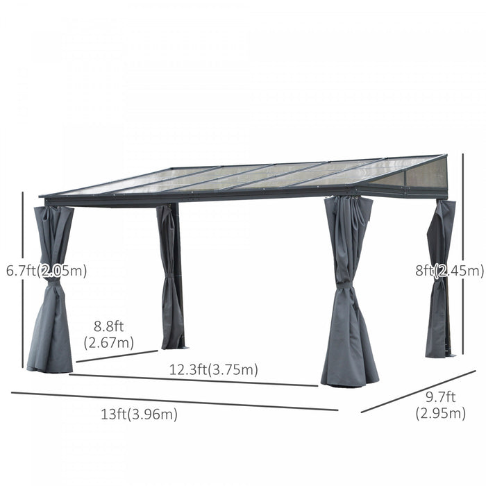 Outsunny 10' X 13' Outdoor Hardtop Pergola Pc Roof Gazebo Party Tent Garden Sun Shelter Waterproof And Uv Protection With Curtains, Grey