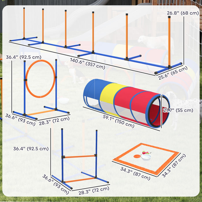 PawHut Dog Agility Training Equipment, 11-Piece Dog Obstacle Course with Adjustable Hurdle & Ring, 3 Tunnels, Weave Poles, Pause Box, Treat Bag, Bowl and Bag for Indoor Outdoor Use