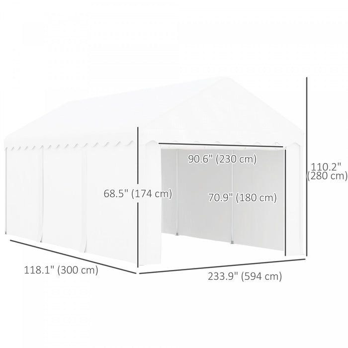 Outsunny 10 X 20ft Carport, Portable Garage With 2 Roll-up Doors, White