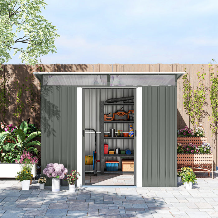 Outsunny 8.5' X 6' Garden Storage Shed With Skylight, Dark Grey