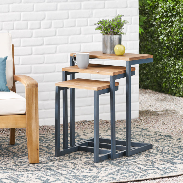 Nydia Industrial Firwood Nesting Tables Set Of 3 - Natural