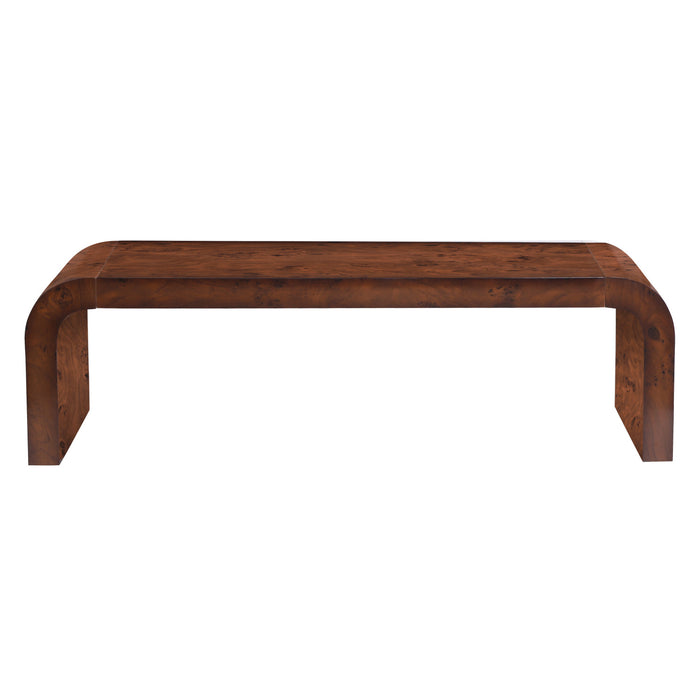 Haven 53.7\" Modern Waterfall Coffee Table Rectangular Burl Veneer Table with Curved Edges, Brown