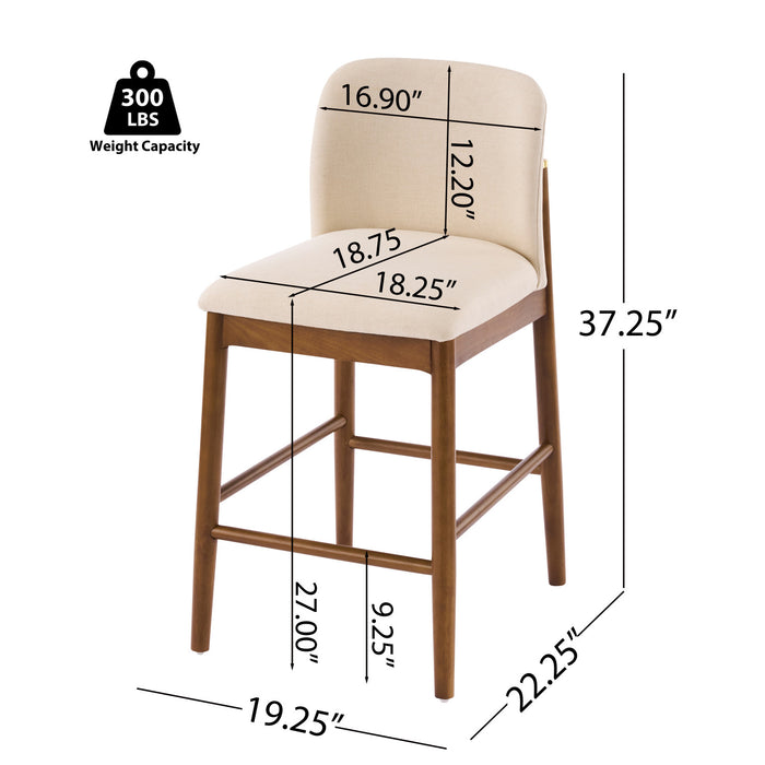 Lois Rubber Wood Counter Stool Set of 2 with Upholstered Seat and Footrest,Beige