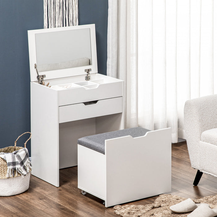 HOMCOM Vanity Set, Makeup Vanity Desk with Flip Top Mirror, White