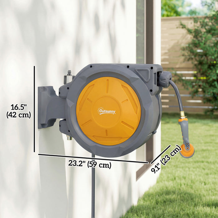 Outsunny Retractable Garden Hose Reel, 1/2 in x 100ft Wall Mounted Water Hose Reel with 7- Function Sprayer Nozzle, Auto Rewind, Any Length Lock, 180° Swivel Bracket, Orange