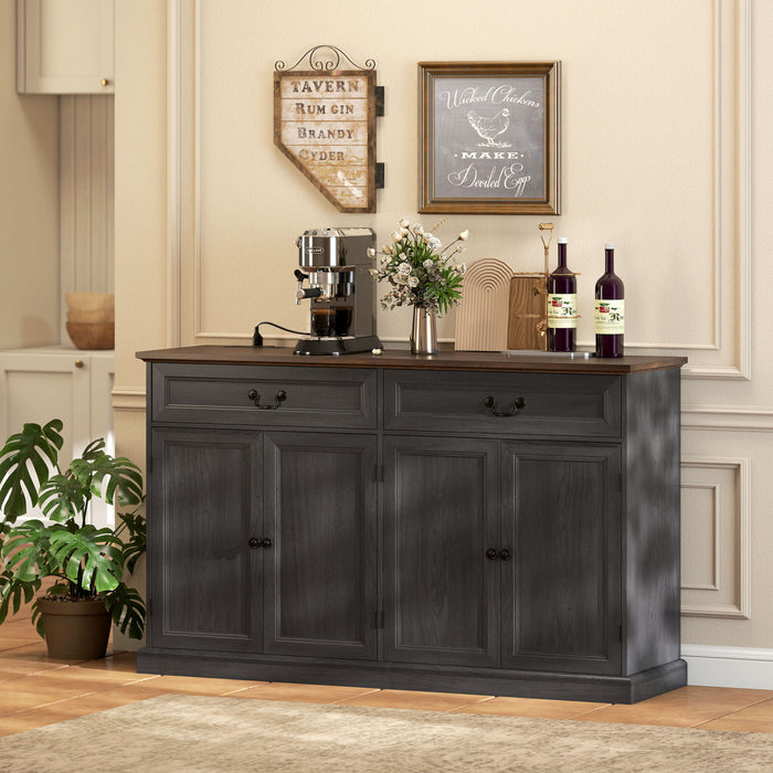 HOMCOM Buffet Cabinet with Charging Station, 55\" Farmhouse Sideboard, Black