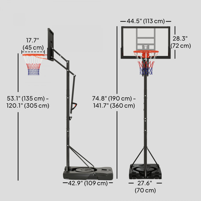 Soozier 4.4-10ft Portable Basketball Hoop with Wheels and 44.5\" Backboard