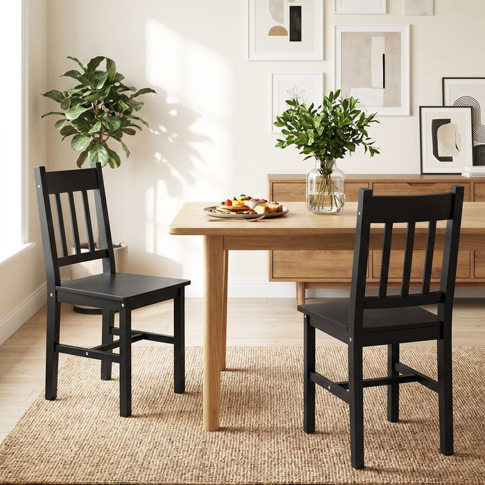 HOMCOM Dining Chairs Set of 2 with Slat Back Pine Wood, Black