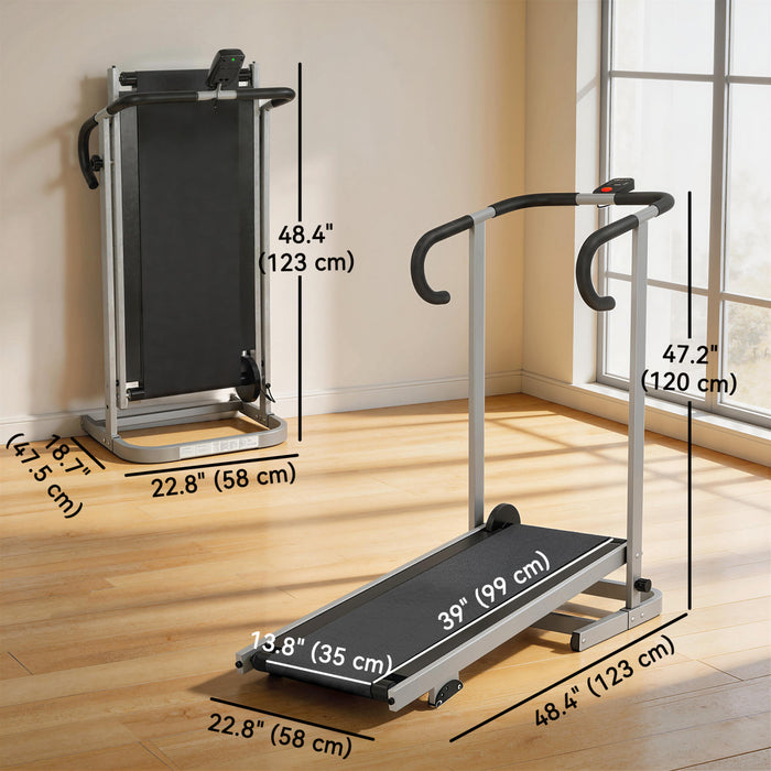 Soozier Walking Pad Treadmill with 16.5% Incline, Non-Electric Foldable Treadmill with LCD Monitor and Handle Bar, Supports 264LBS, Portable Walking Pad for Home Small Spaces