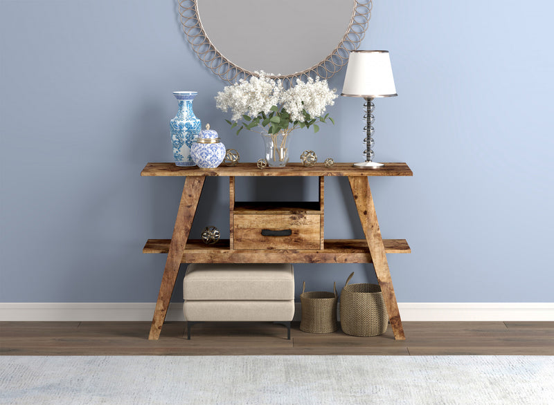 47” Console Table With1 Drawer and 1 Shelf - Brown Reclaimed Wood