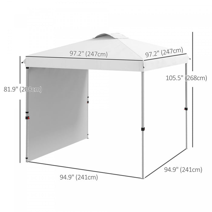 Outsunny 8x8 Adjustable Pop Up Canopy Tent W/ 1 Sidewall, Carry Bag, White