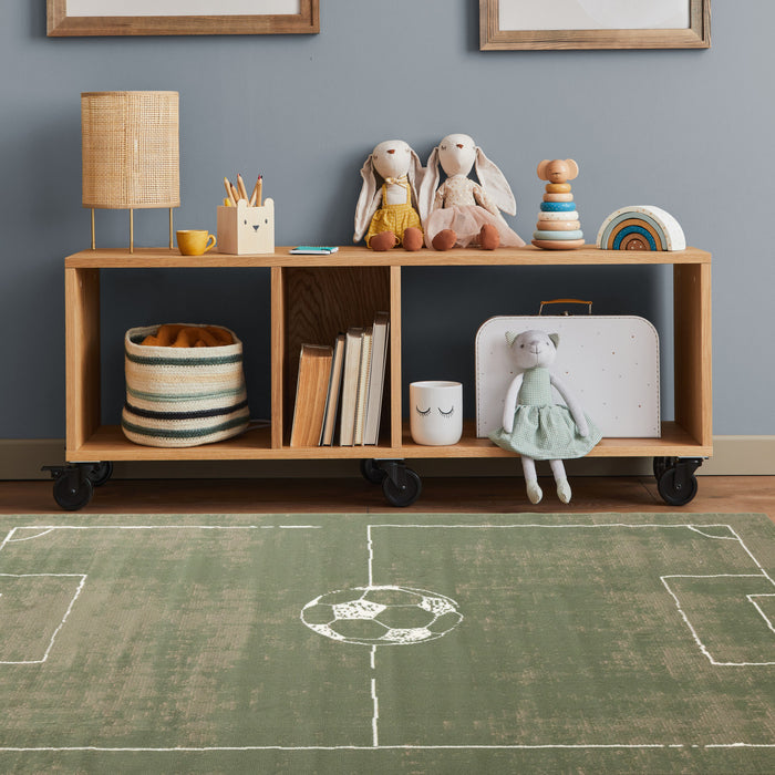 Florence Green Brown White Soccer Field Rug, 7'9\" x 10'6\" Indoor Area Rug