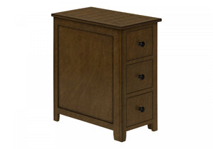 Accent Side End Table Nightstand Narrow Bedroom Storage Drawer Brown Veneer Transitional