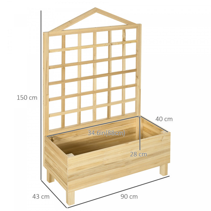 Outsunny Raised Garden Bed With Trellis For Climbing Plants, 59 Inch Wooden Box Planters For Outdoor Plants, Vegetables, Flowers, Herbs, Easy Assembly, Distressed Natural Tone