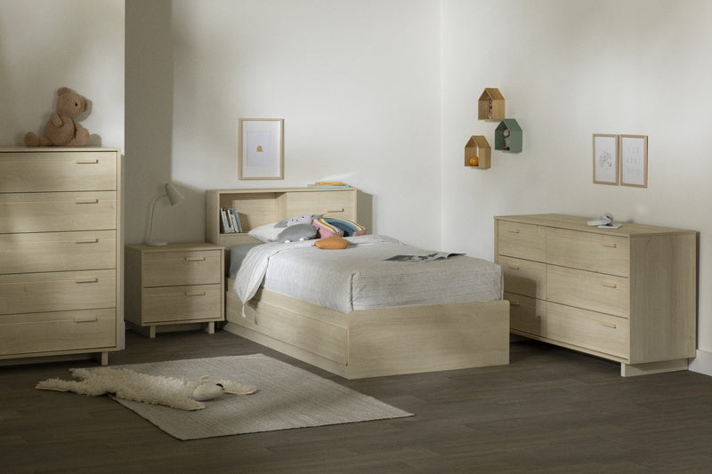 Noah Bookcase Headboard Bleached Oak - South Shore