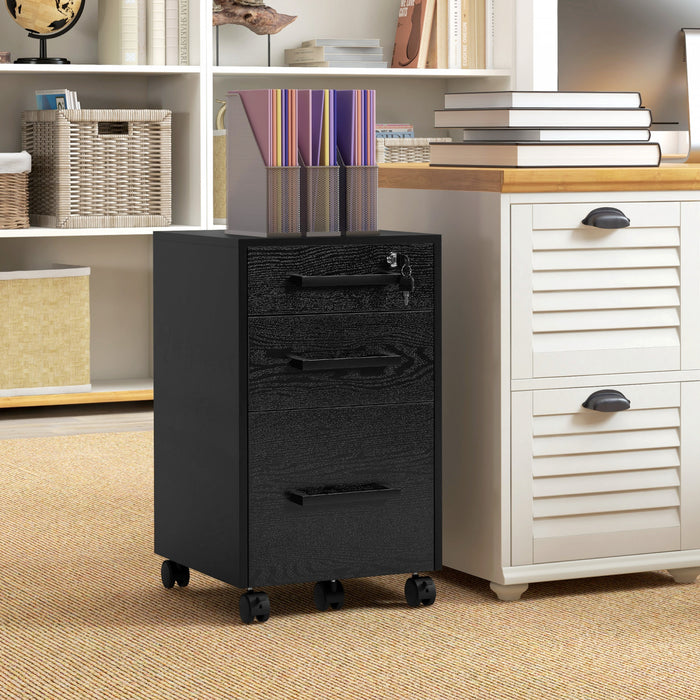 HOMCOM 3 Drawer File Cabinet with Hanging Bars for Letter A4 Size, Black