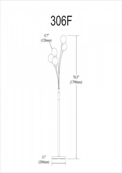 Dainolite Budding Branch 5 Light Floor Lamp Aged Brass Finish White Glass