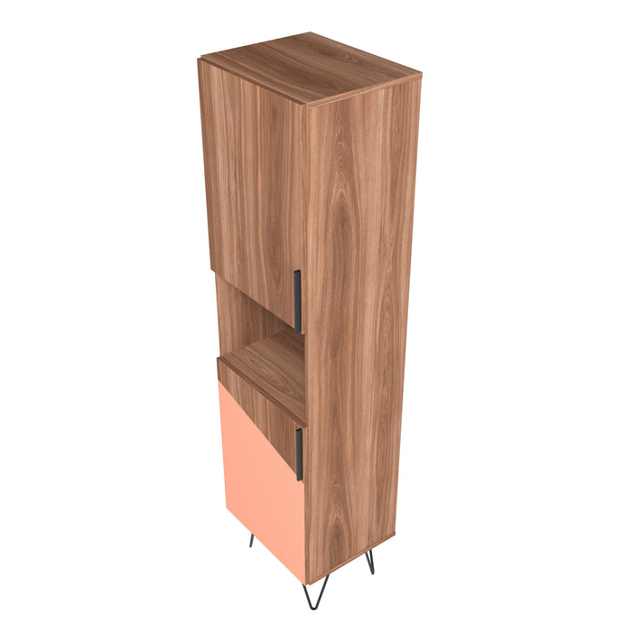 Manhattan Comfort Beekman 17.51\" Narrow Bookcase Cabinet with 5 Shelves - Brown & Pink