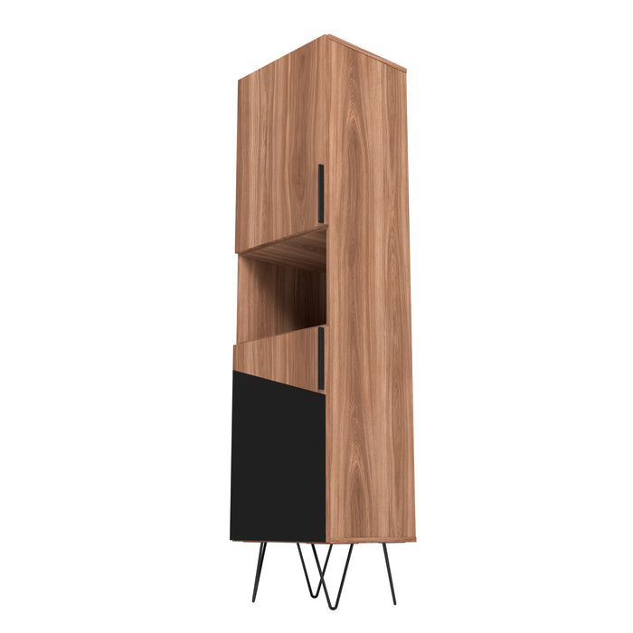 Manhattan Comfort Beekman 17.51\" Narrow Bookcase Cabinet with 5 Shelves - Brown & Black