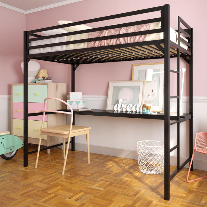 DHP Miles Metal Twin Loft Bed with Desk - Black