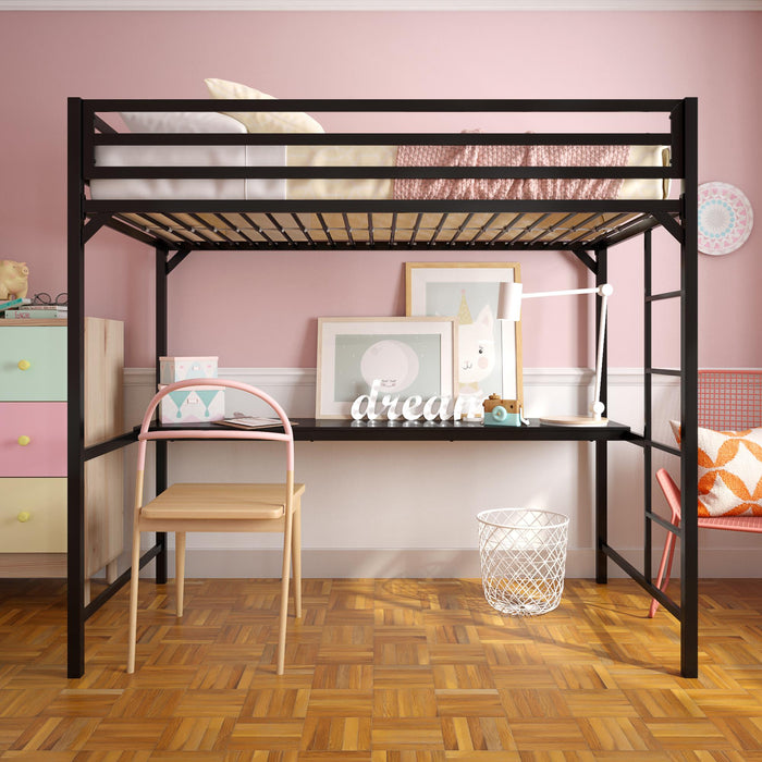 DHP Miles Metal Twin Loft Bed with Desk - Black