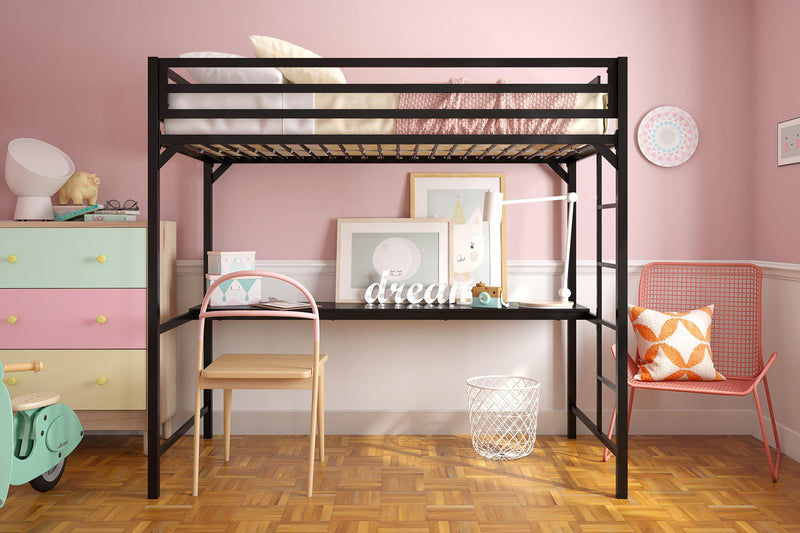 DHP Miles Metal Twin Loft Bed with Desk - Black