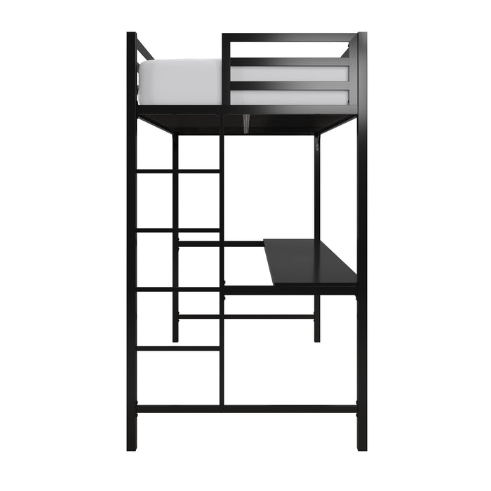 DHP Miles Metal Twin Loft Bed with Desk - Black