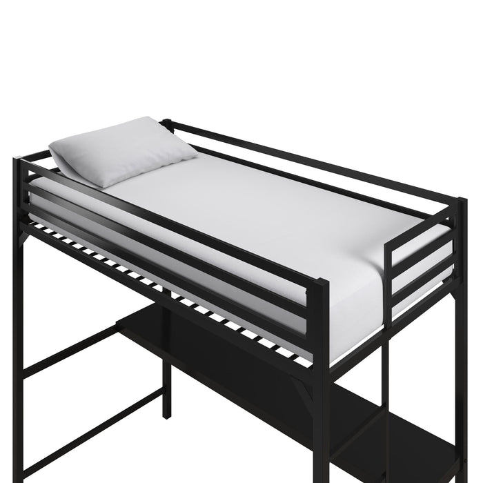DHP Miles Metal Twin Loft Bed with Desk - Black