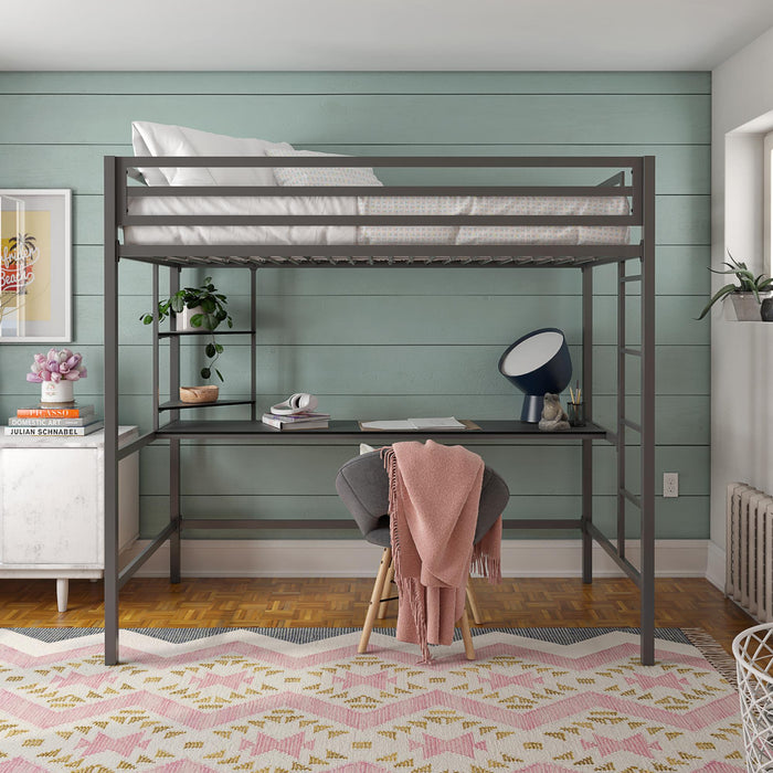 Novogratz Maxwell Metal Twin Loft Bed with Desk - Grey Black