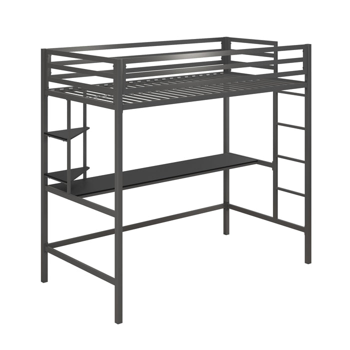 Novogratz Maxwell Metal Twin Loft Bed with Desk - Grey Black