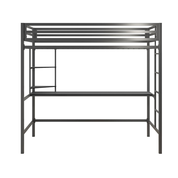 Novogratz Maxwell Metal Twin Loft Bed with Desk - Grey Black