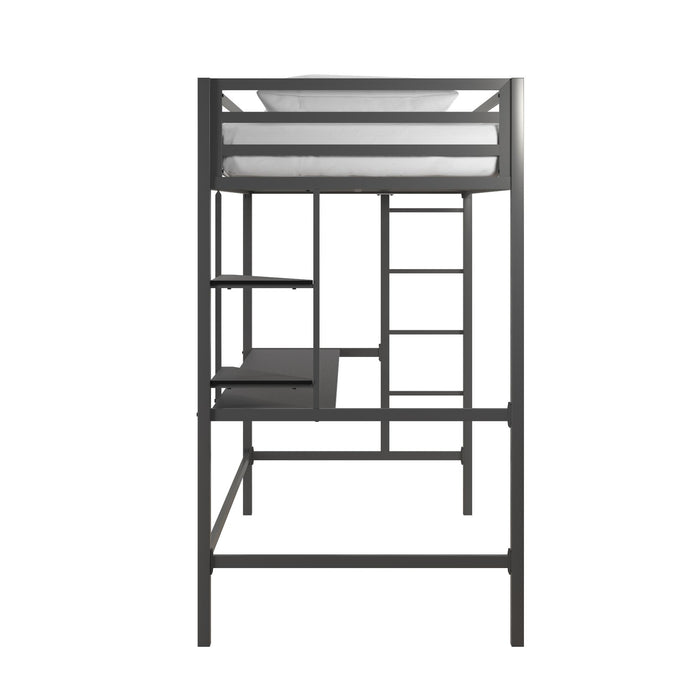 Novogratz Maxwell Metal Twin Loft Bed with Desk - Grey Black