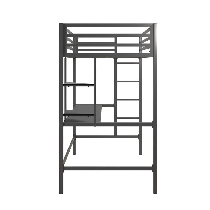 Novogratz Maxwell Metal Twin Loft Bed with Desk - Grey Black