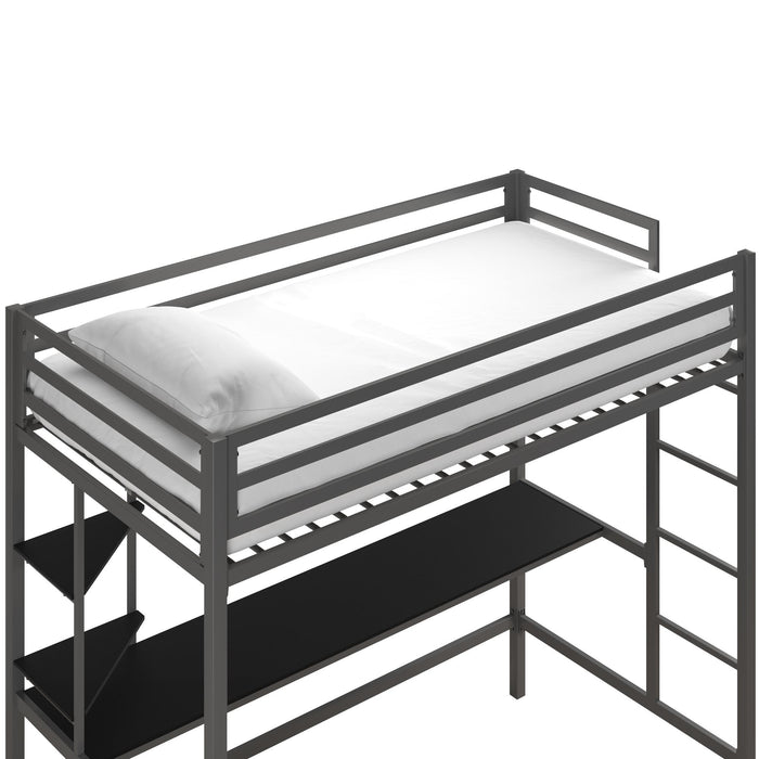 Novogratz Maxwell Metal Twin Loft Bed with Desk - Grey Black